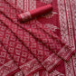 Sitara Mud Dabu Red Base With Off  White Color Hand Block Print Saree