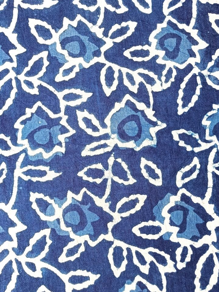 Kalamkari Rose Flower 2 Kaam Jaal Mud Dabu Motif Indigo Hand Block Dabu Print Fabric