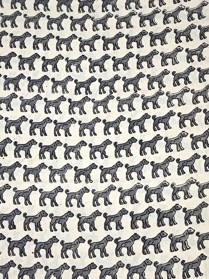 Bagru Grey Dog Motif Hand Block Print