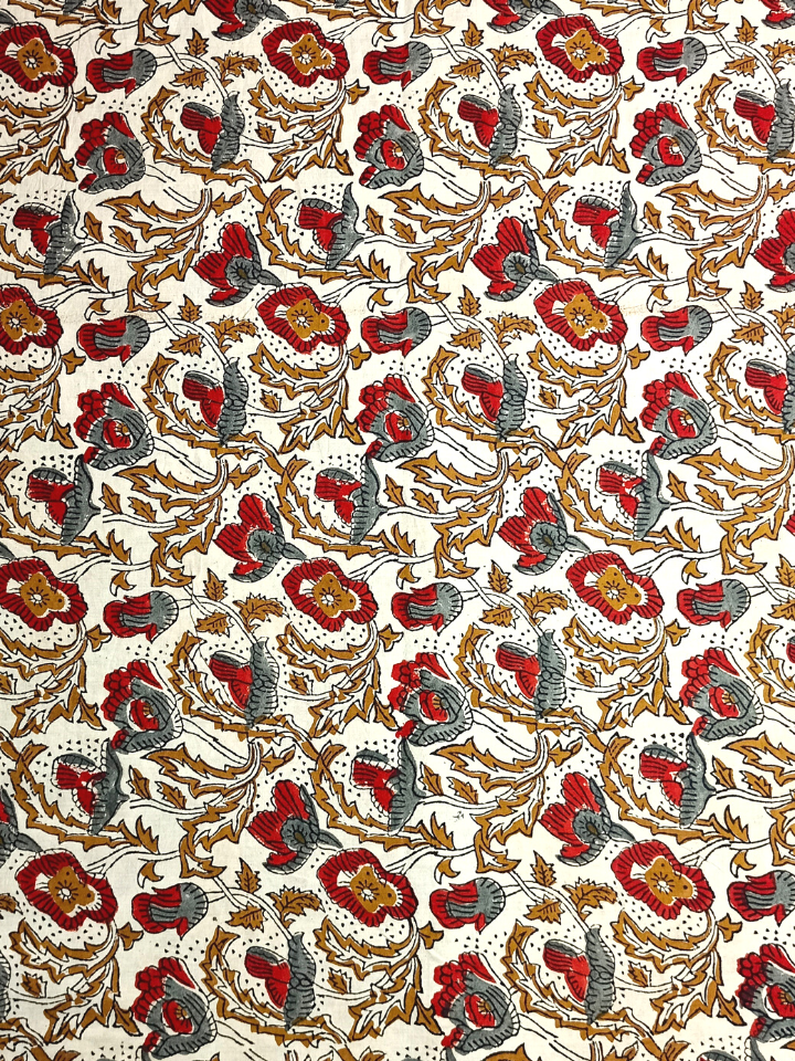 Bagru Kalamkari Red And Brown Floral Jaal Block Print