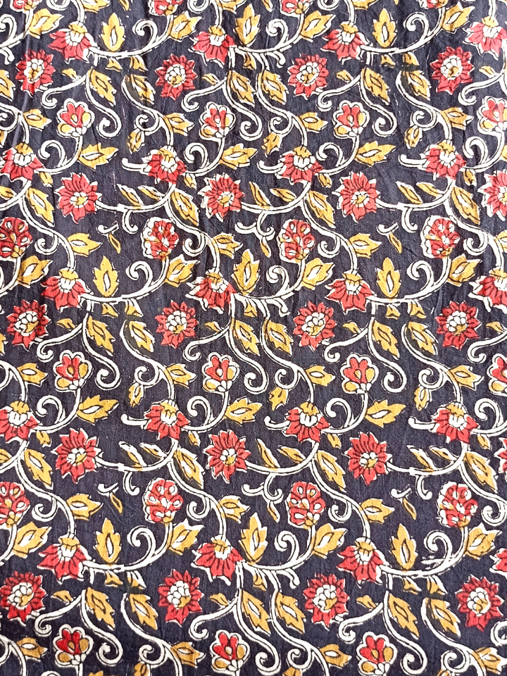 Bagru Kalamkari Red And Yellow Floral Jaal  Block Print