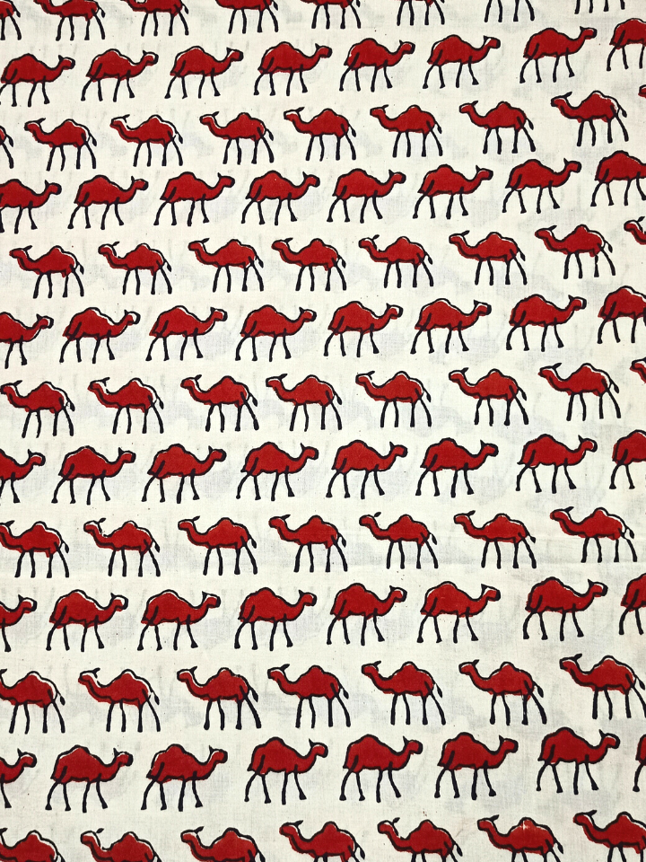 Bagru Red Camel Motif Hand Block Print