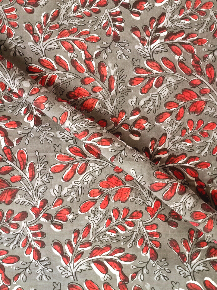 Jawtha Red Vanaspati Leave Print