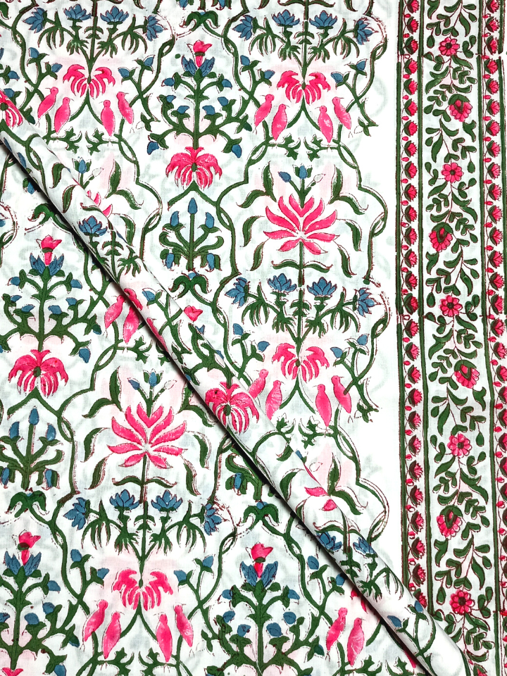 Mughal Pink And Parrot Green Floral Jaal Print