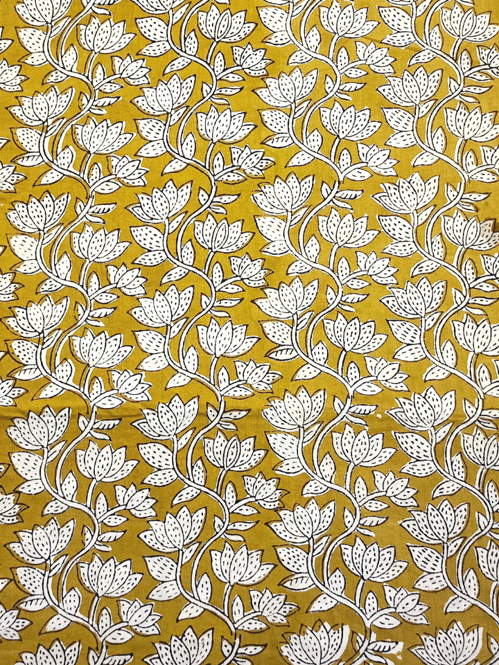 Bagru Kalamkari Yellow And Grey Flower Jaal Print