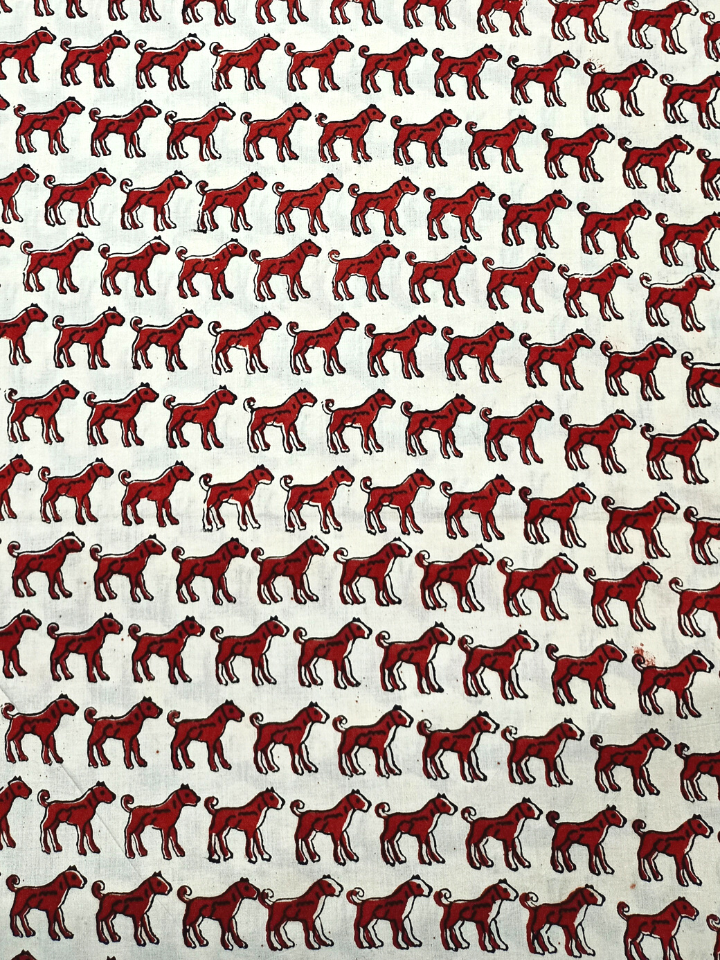 Bagru Red Color Dog Motif Hand Block Print