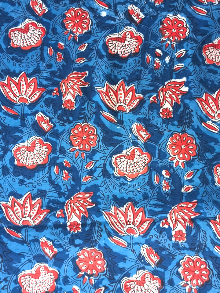 Jawtha Kalamkari Red And Indigo Floral Root Jaal Print