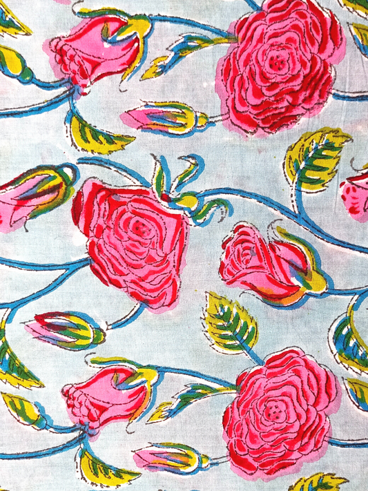 Rapid Rose Red With Off Sky Blue Floral Print