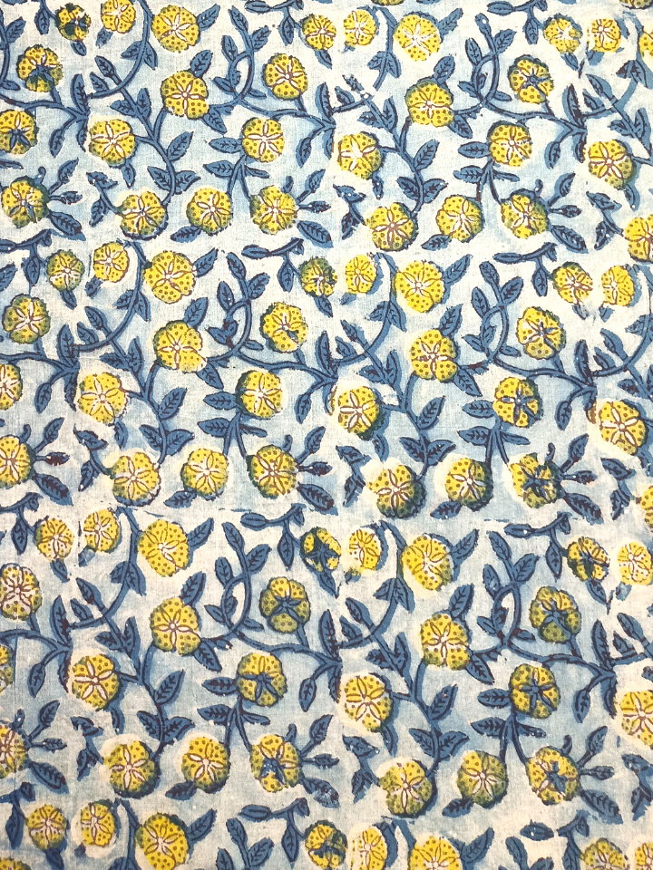 Ajrak Kalamkari Yellow And Indigo Jaal Print