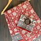 Kalamkari Floral Jaal Red Base With Off Cream Flower With Black Sakpara Border Hand Block Print Saree