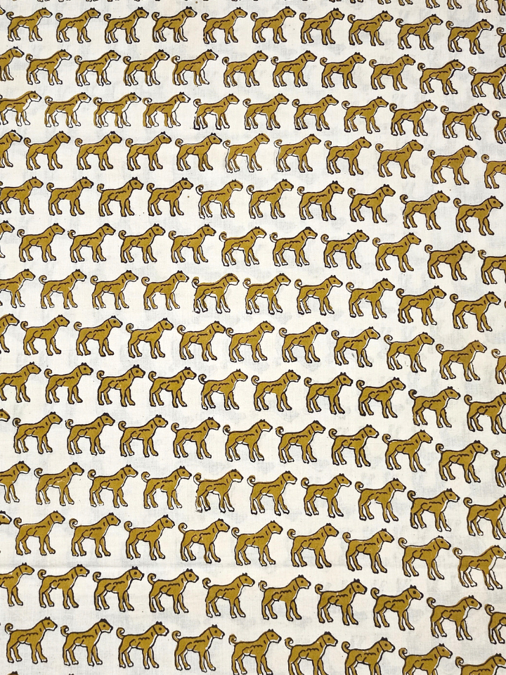 Bagru Yellow Dog Motif Hand Block Print