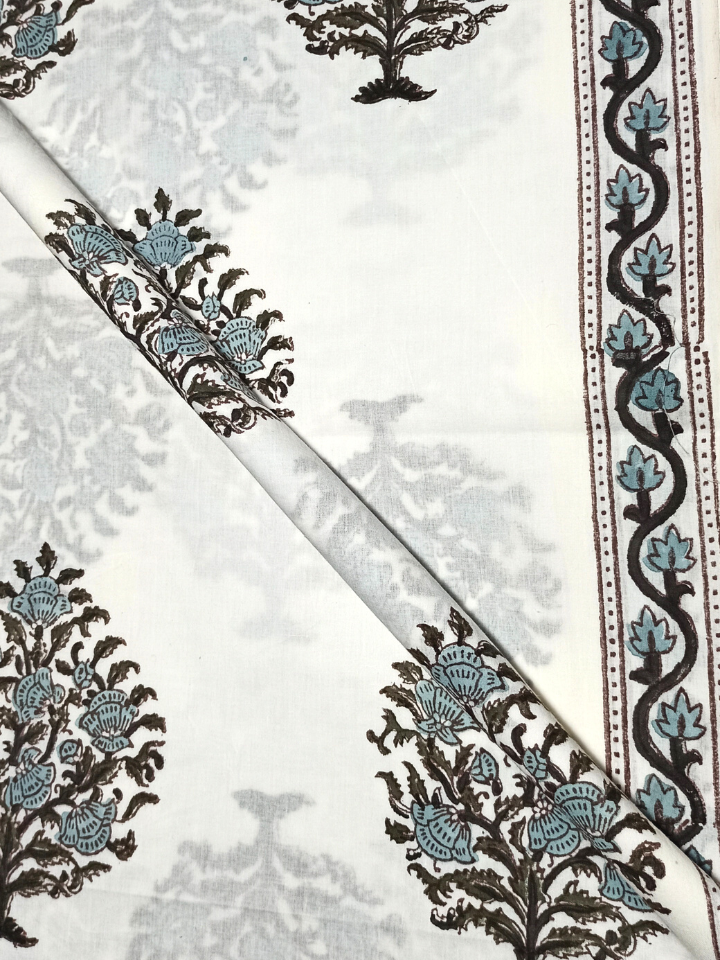 Mughal Teal Blue And Brown Floral Jaal Print