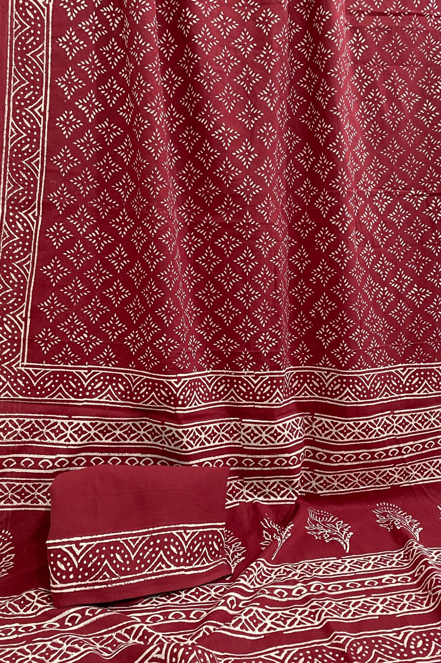 Sitara Mud Dabu Red Base With Off  White Color Hand Block Print Saree