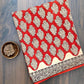 Bagru Flower Butta Off Red Base  Black Flower With Small Keri Black Colour Border Hand Block Print Saree
