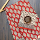 Bagru Flower Butta Off Red Base  Black Flower With Small Keri Black Colour Border Hand Block Print Saree