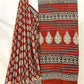 Bagru Flower Butta Off Red Base  Black Flower With Small Keri Black Colour Border Hand Block Print Saree