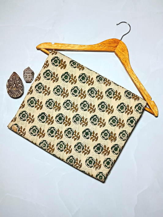 Kalamkari Lotus Jaal Bagru Motif Base Bidami Off White Lotus And Red Leave Colour Hand Block Print