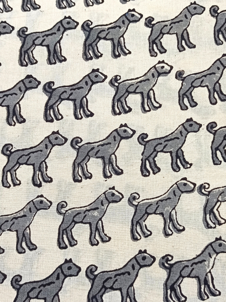 Bagru Grey Dog Motif Hand Block Print