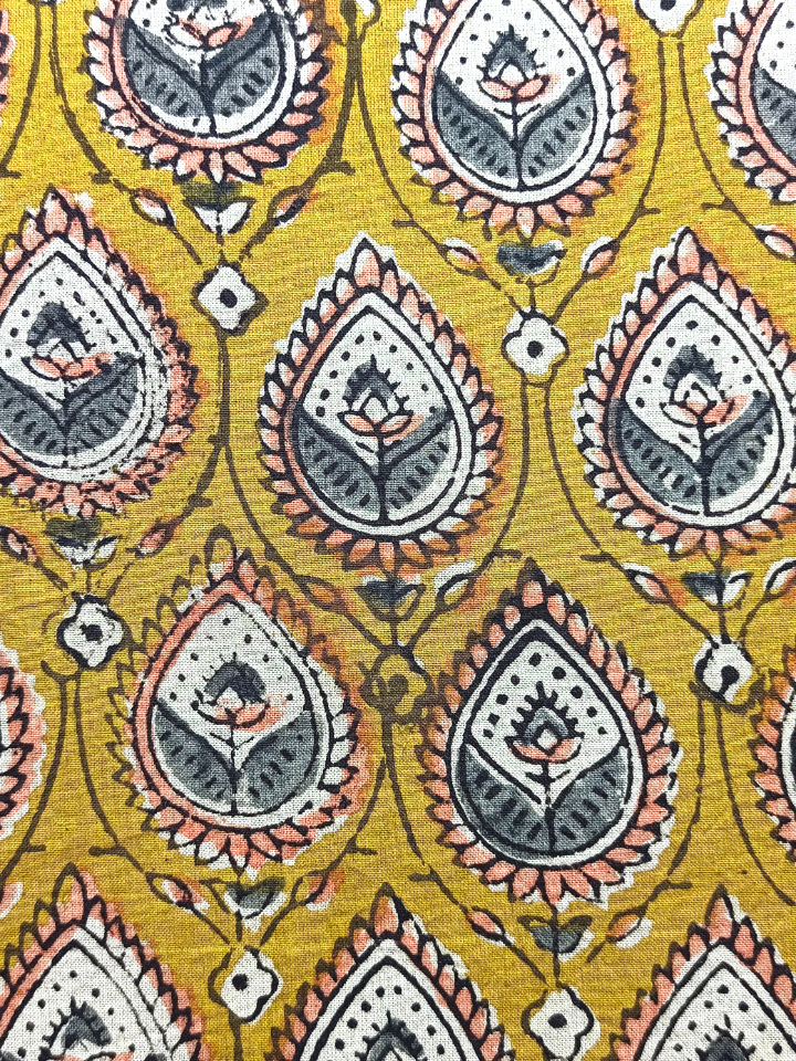 Bagru Kalamkari Grey And Yellow Small Butti Print