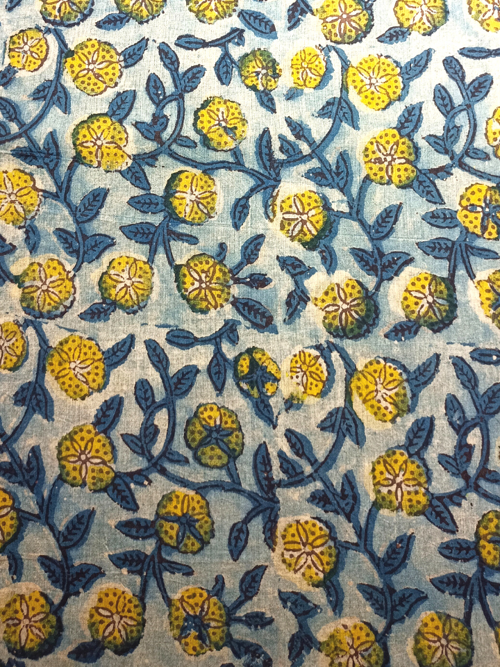 Ajrak Kalamkari Yellow And Indigo Jaal Print