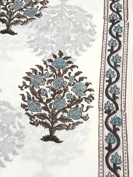 Mughal Teal Blue And Brown Floral Jaal Print