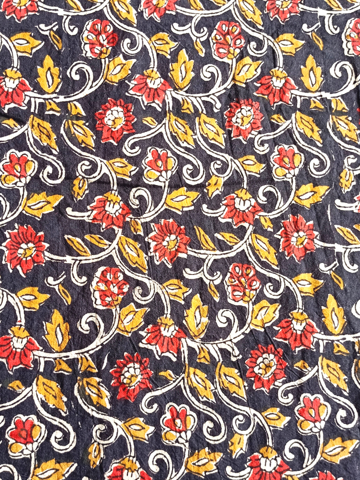 Bagru Kalamkari Red And Yellow Floral Jaal  Block Print