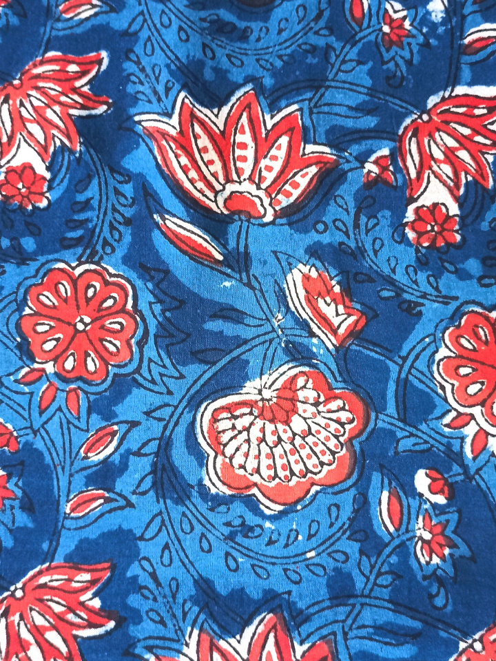 Jawtha Kalamkari Red And Indigo Floral Root Jaal Print