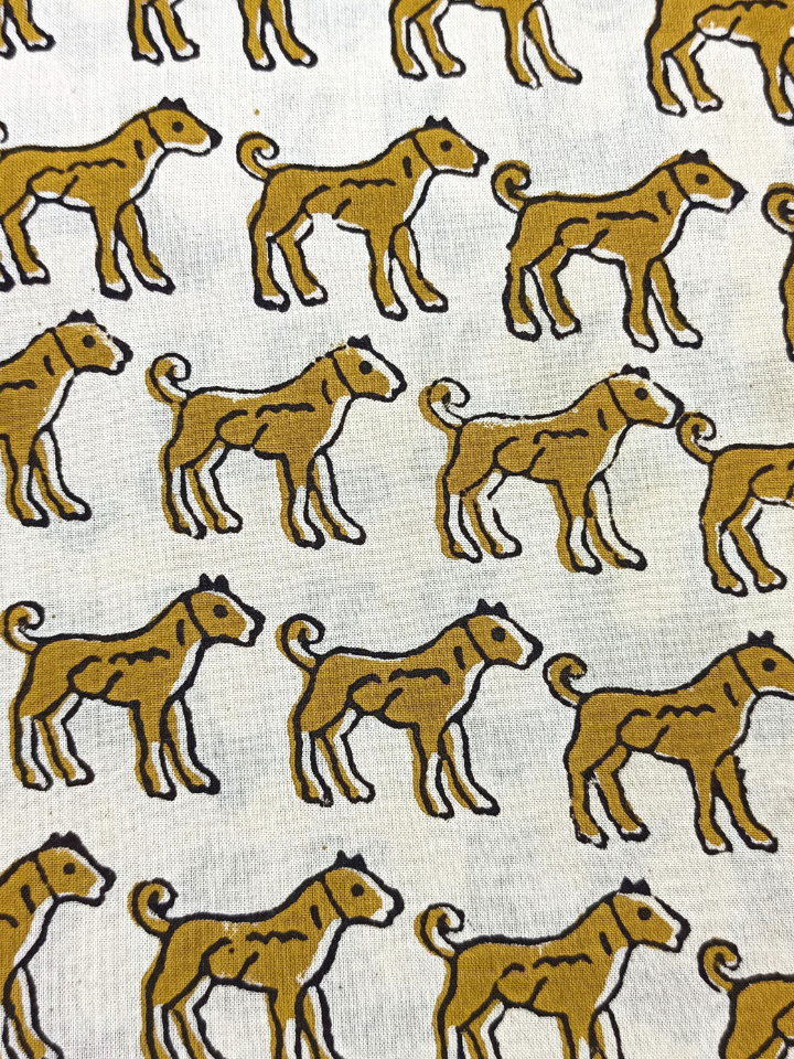 Bagru Yellow Dog Motif Hand Block Print