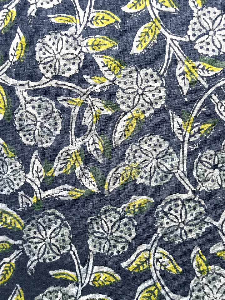 Bagru Kalamkari Grey And Black Jaal Print Fabric