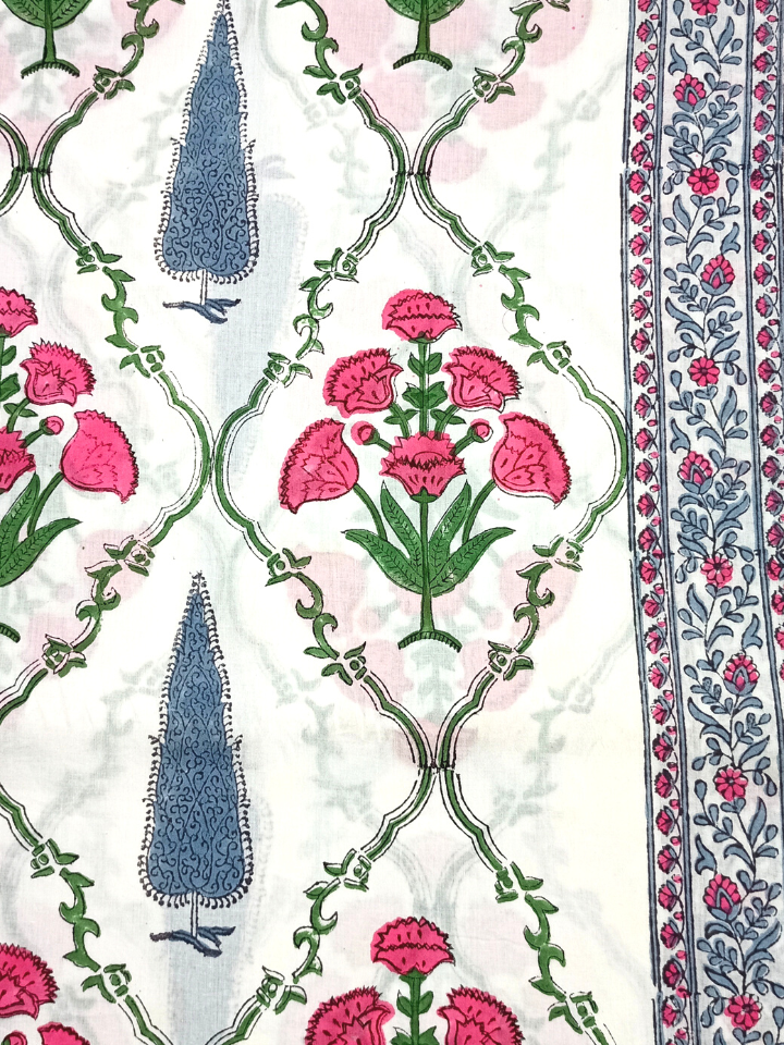 Mughal Grey And Pink Flower Butta Print