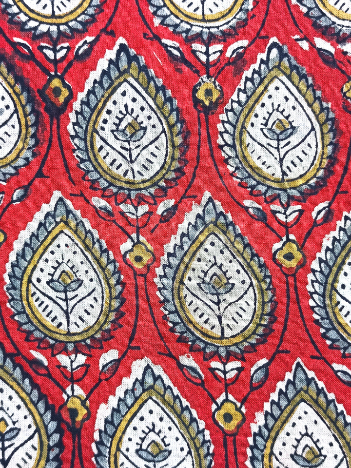 Bagru Kalamkari Red And Grey Small Butti Print