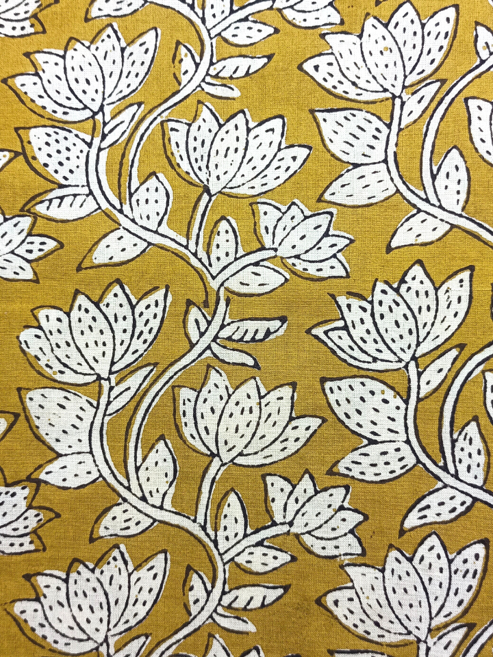 Bagru Kalamkari Yellow And Grey Flower Jaal Print