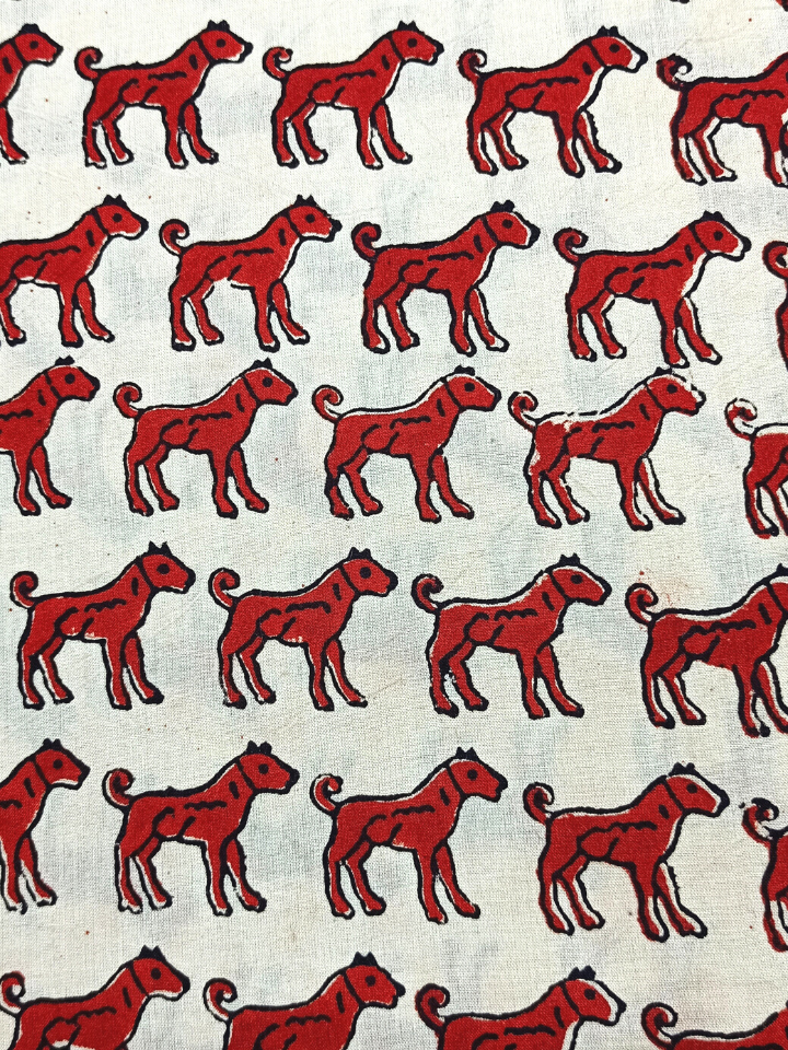 Bagru Red Color Dog Motif Hand Block Print