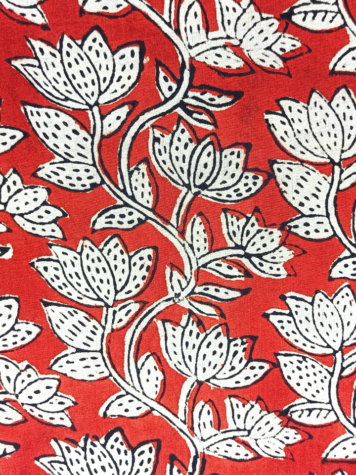 Bagru Kalamkari Red And Grey Flower Jaal Print