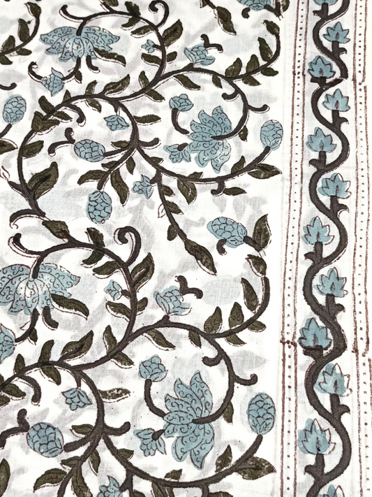 Mughal Aqua Sky And Brown Floral Kalamkari Jaal Print