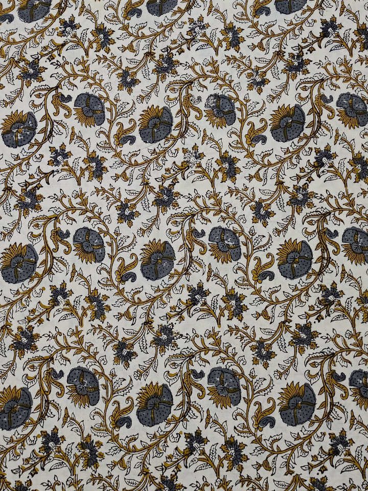 Bagru Kalamkari Grey Colour Floral Jaal Print