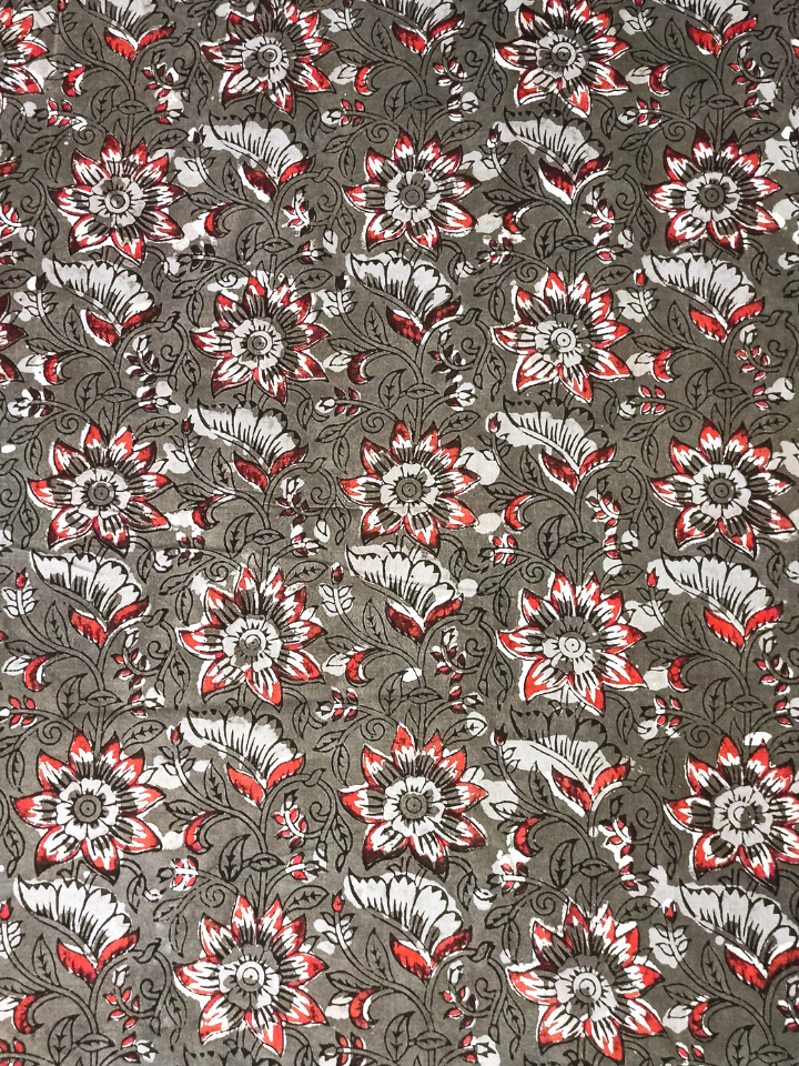 Jawtha Red Flower Jaal Kalamkari With Brown Leaves Print