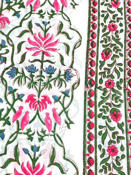 Mughal Pink And Parrot Green Floral Jaal Print