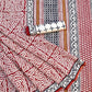 Bagru Kalamkari Flower Jaal Off Red Base Jaal Cream Colour With Black Colour Lakir Border Hand Block Print Saree