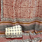 Bagru Kalamkari Flower Jaal Off Red Base Jaal Cream Colour With Black Colour Lakir Border Hand Block Print Saree