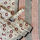 Kalamkari Floral Jaal Off Cream Base With Red Flower Jaal With Dil Zig Bordedr Black Colour Hand Block Print Saree