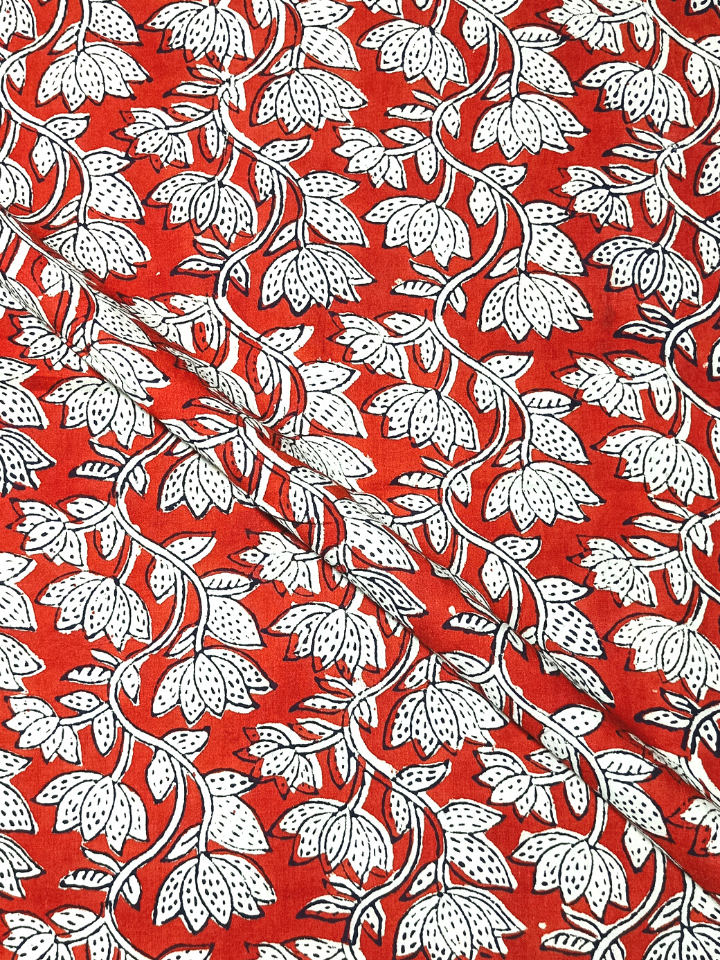 Bagru Kalamkari Red And Grey Flower Jaal Print