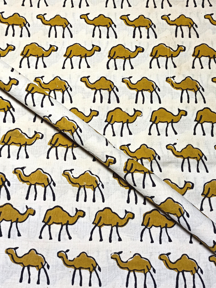 Bagru Yellow Camel Motif Hand Block Print