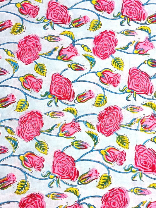 Rapid Rose Red With Off Sky Blue Floral Print