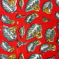 Bagru Print  Leave Motif Base Red With Grey Leave Colour Block Print Fabric