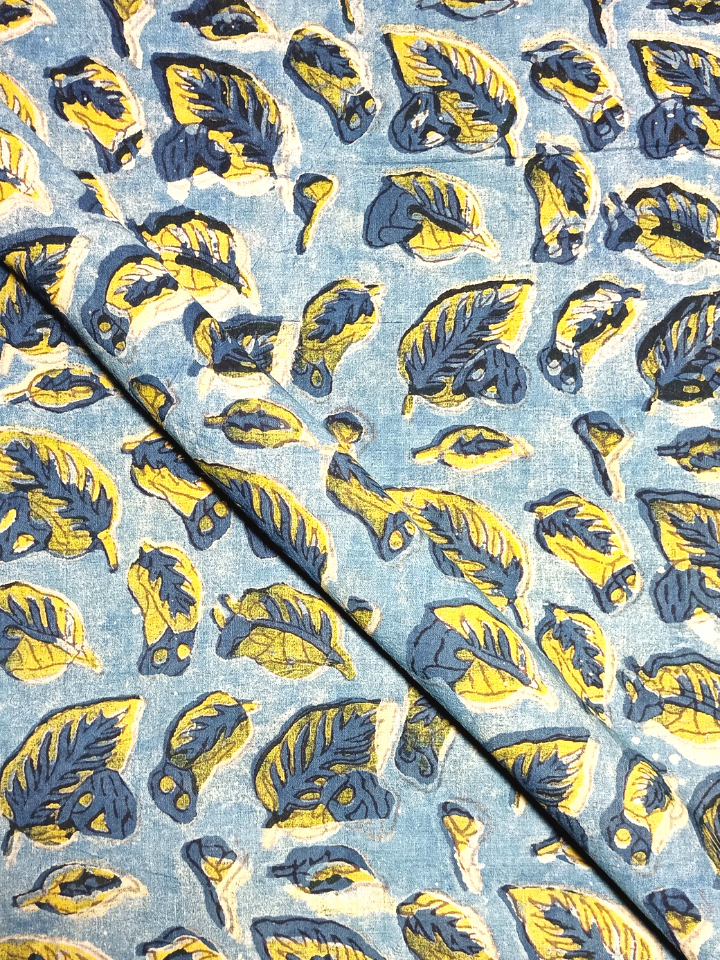 Ajrak Yellow And Indigo Vanaspati Leaves Print