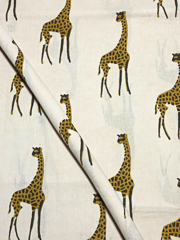 Bagru Yellow Color Giraffe Motif Hand Block Print