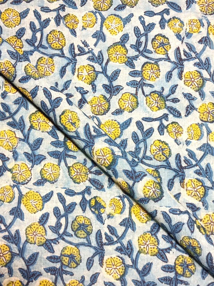 Ajrak Kalamkari Yellow And Indigo Jaal Print