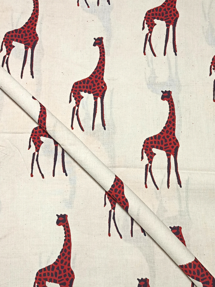 Bagru Red Giraffe Motif Hand Block Print