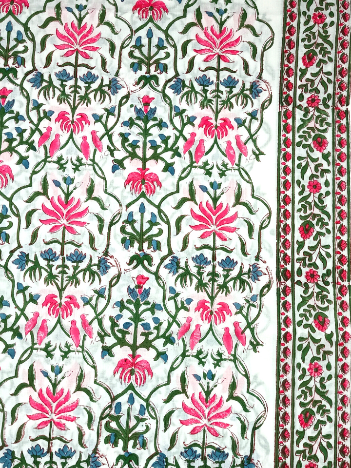 Mughal Pink And Parrot Green Floral Jaal Print